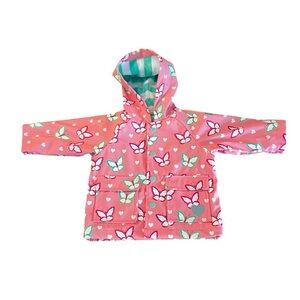 Hatley Green and Pink Baby Raincoat With Butterfly Pattern Size 9-12 Mos